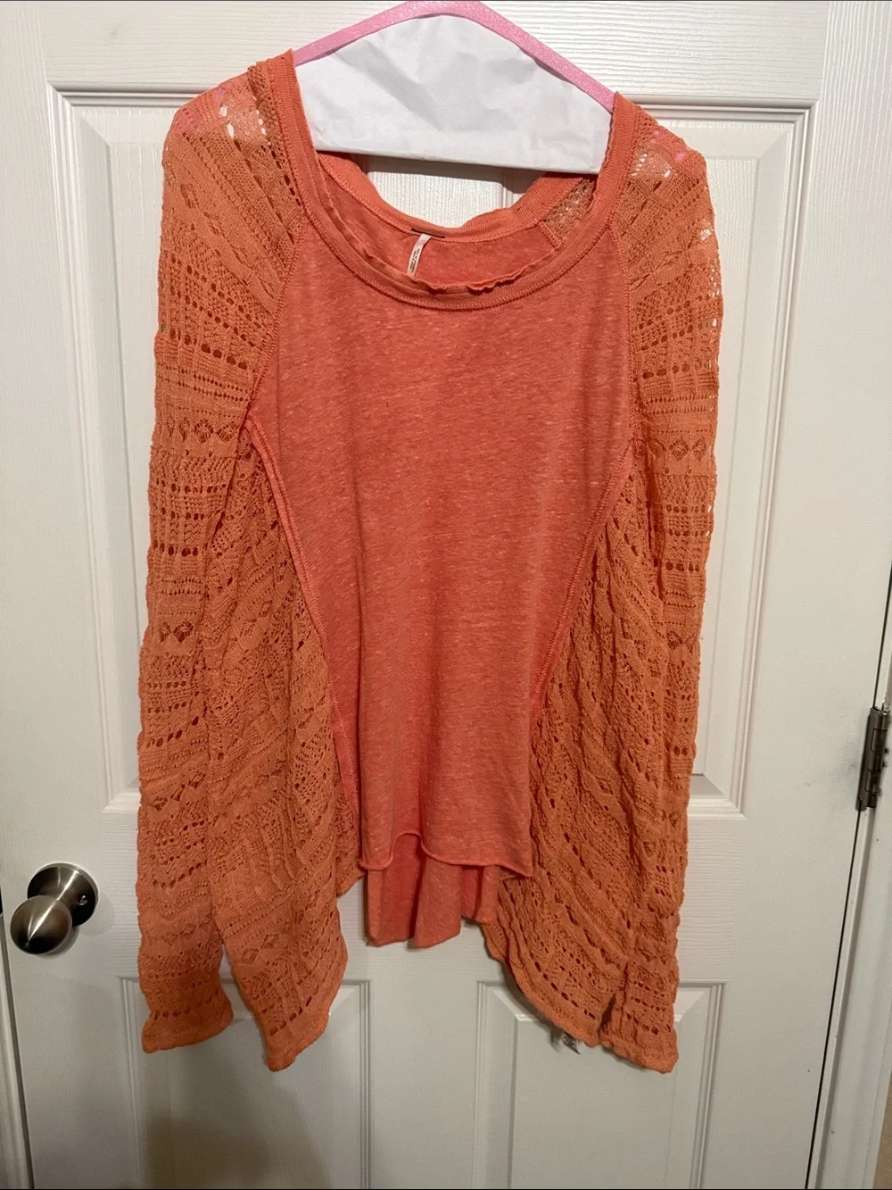 Free People Lightweight Oversized Coral Open-Knit Women's Top